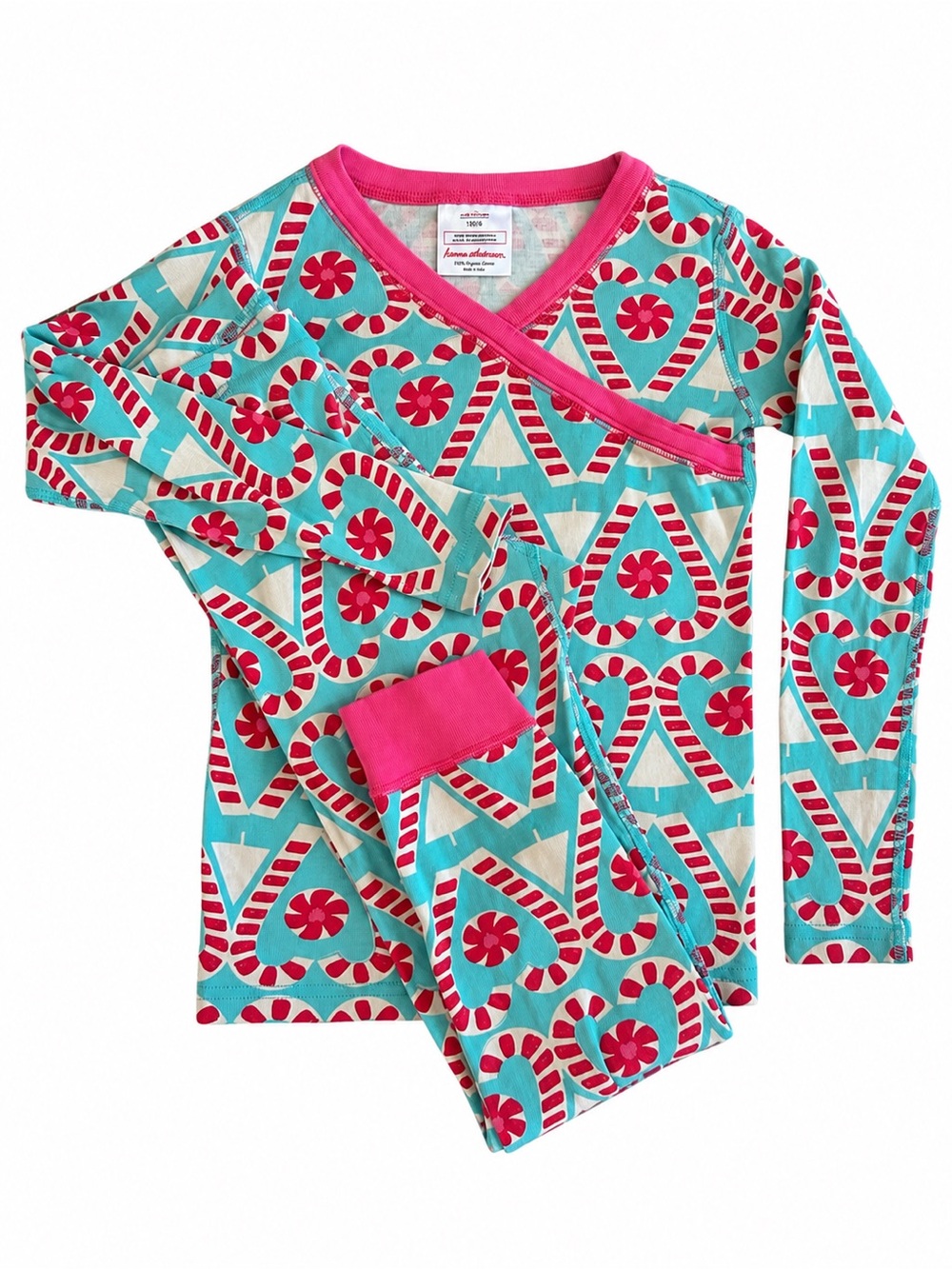 Hanna Andersson 6-7 Candy Cane Heart Christmas Pajama Set Organic Cotton